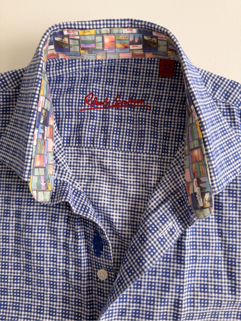 Robert Graham Boys Blue Gingham Jacquard Button Down Shirt Size M 10-12